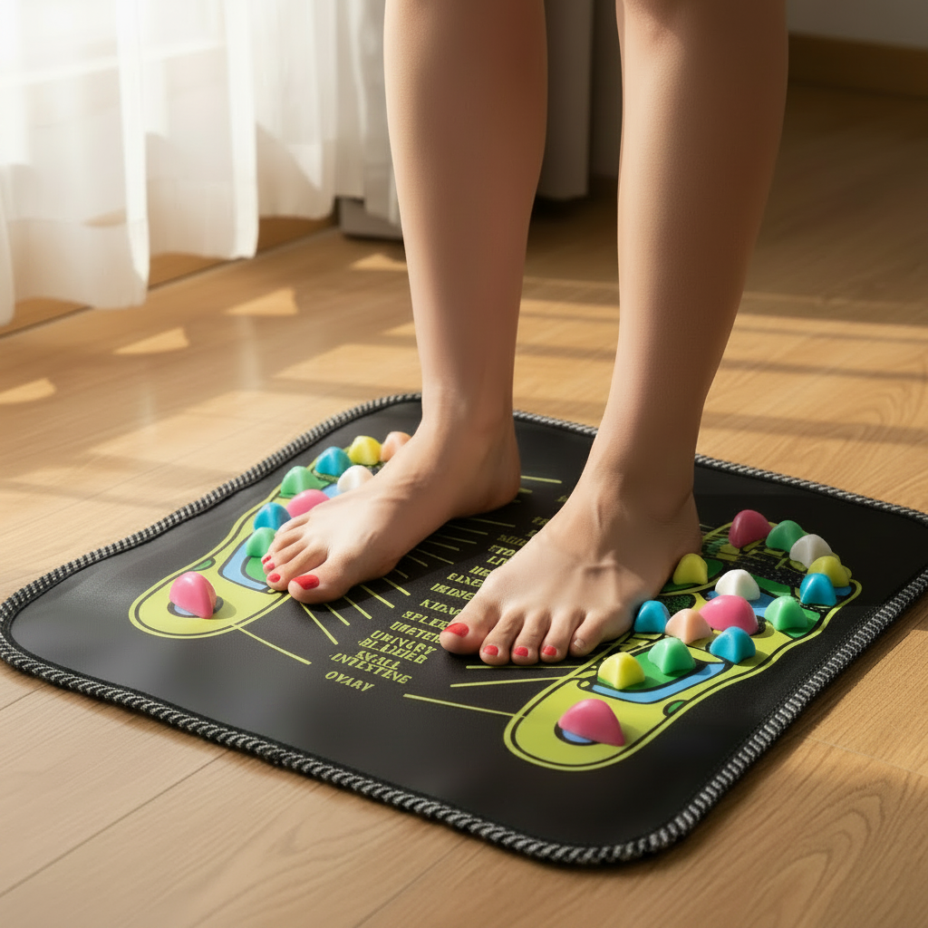 Foot reflexology map on a black background